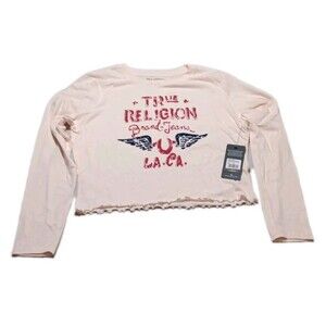 NWT TRUE RELIGION Winter White Applique Logo Long Sleeve Baby Tee Size XLarge